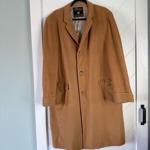 Vintage 100% cashmere men’s camel tan long overcoat by Ultissimo